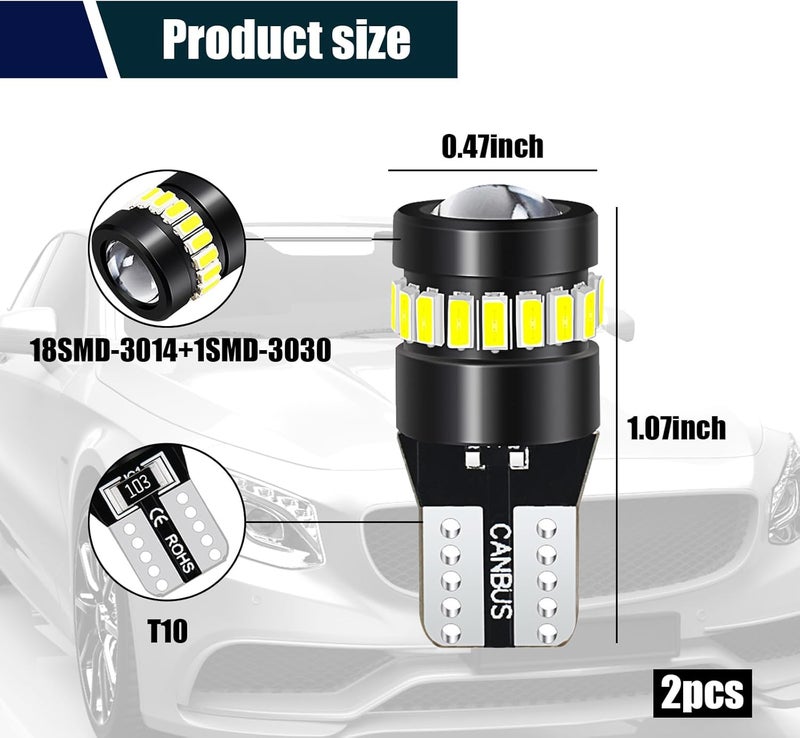 ZKFAR 2 PCS T10 LED Bulbs, 18SMD 3014 1SMD 3030 Chipset, 155 Lumens Super Bright Light 6500K White Light, Car LED Width Light Side Marker Light - Image 2